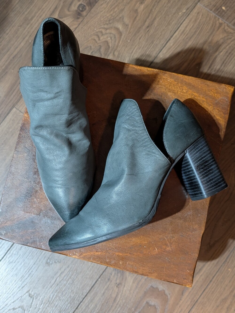 Bueno Gray Leather Booties